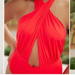 Vici red one piece halter swimsuit size small